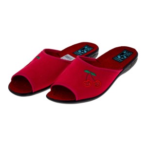 KLAPKI DAMSKIE ADANEX 28907 WIŚNIOWE - WYGODNE KAPCIE DOMOWE NA KOTURNIE - KOMFORT ORTOPEDYCZNY