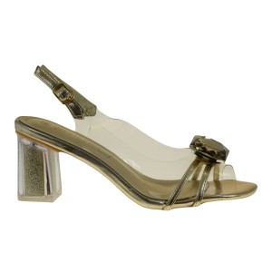 Złote Sandały Silikonowe Transparentne z Kryształkiem, Skórzana Wkładka, POTOCKI 25-43319GD