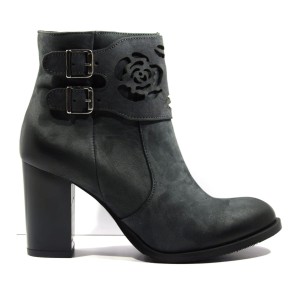 ELEGANCKIE BOTKI DAMSKIE SKÓRZANE NA SŁUPKU SZARE KOMFORT I STYL 1354