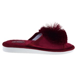 Kapcie damskie z pomponem, welurowe, antypoślizgowe, komfortowe - PAMI DOG-P