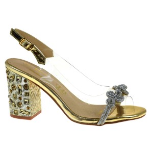 Złote sandały na słupku z cyrkoniami eleganckie i wygodne na lato S Barski MR51-705
