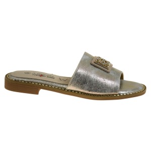 Złote klapki damskie eleganckie i wygodne na lato skóra ozdoba S.Barski KV51-089