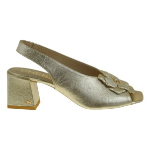 Złote sandały damskie na słupku skóra naturalna eleganckie wygodne CheBello 4615