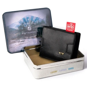 Portfel męski skórzany Peterson PTN N78-VT 6268 Black z RFID i klipsem na banknoty