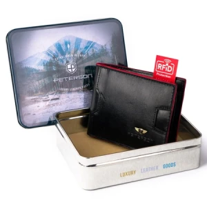 Portfel męski skórzany Peterson PTN N78-VT 6275 Black+Red z RFID i bilonówką