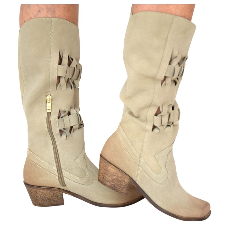 Beżowe kozaki kowbojki damskie Zbych Shoes 1789 do kolana, skóra nubukowa, stabilny obcas (1).jpg