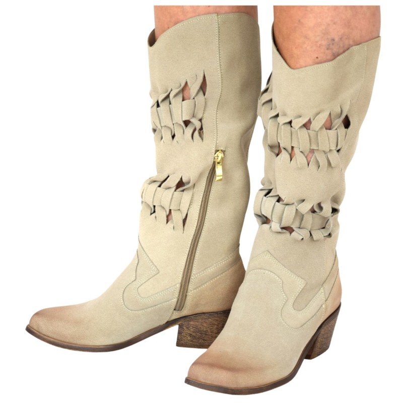 Beżowe kozaki kowbojki damskie Zbych Shoes 1789 do kolana, skóra nubukowa, stabilny obcas (2).jpg