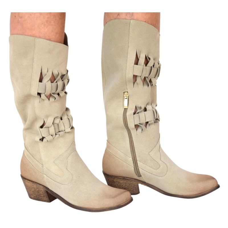 Beżowe kozaki kowbojki damskie Zbych Shoes 1789 do kolana, skóra nubukowa, stabilny obcas (5).jpg