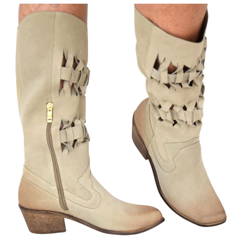 Beżowe kozaki kowbojki damskie Zbych Shoes 1789 do kolana, skóra nubukowa, stabilny obcas (6).jpg