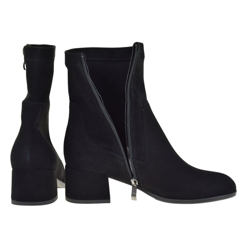 eleganckie botki damskie ACORD 3545 czarne skóra nubuk lycra słupek (4).jpg