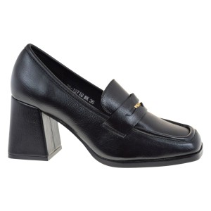 Eleganckie mokasyny damskie na obcasie POTOCKI 26-12710BK czarne
