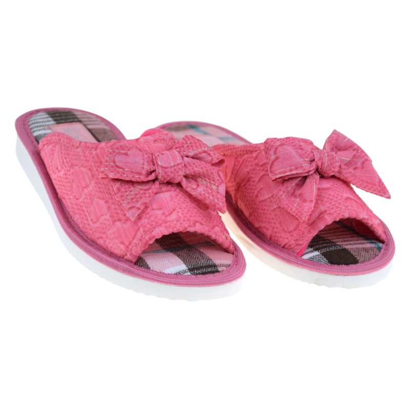 Kapcie damskie domowe PAMI DOG 136 różowe z kokardką – wygodne pantofle polskiej marki (2).jpg