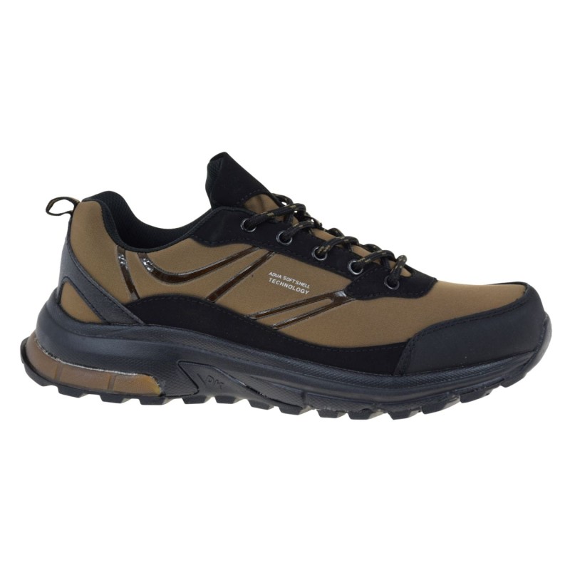 Buty trekkingowe męskie softshell, wodoodporne, czarne – DK 15507, antypoślizgowa podeszwa, widok z boku (1).jpg