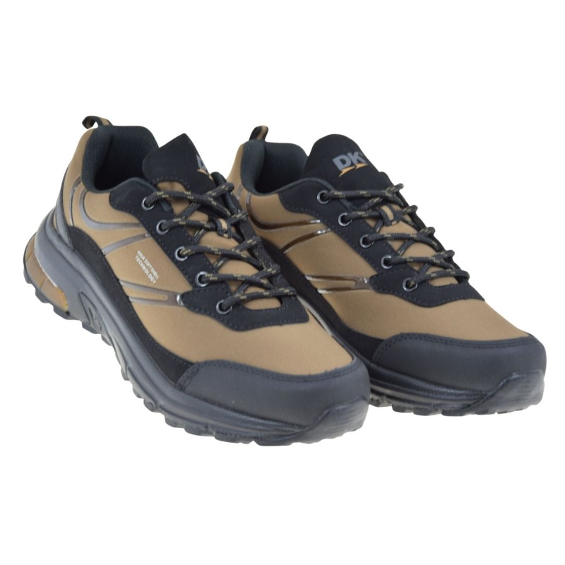 Buty trekkingowe męskie softshell, wodoodporne, czarne – DK 15507, antypoślizgowa podeszwa, widok z boku (2).jpg