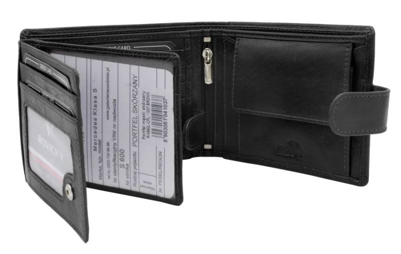 portfel męski skórzany RFID czarny Rovicky R-N992L-CPL-1020 środek z przegródkami na karty i banknoty.webp