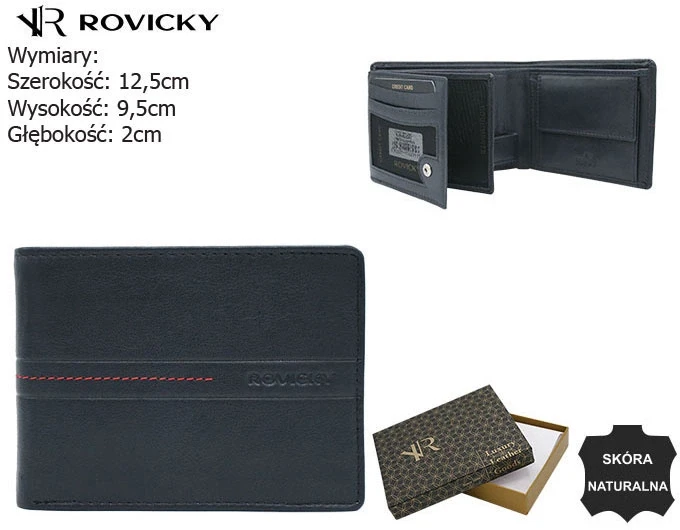 portfel męski skórzany poziomy granatowy na karty i banknoty ROVICKY.webp