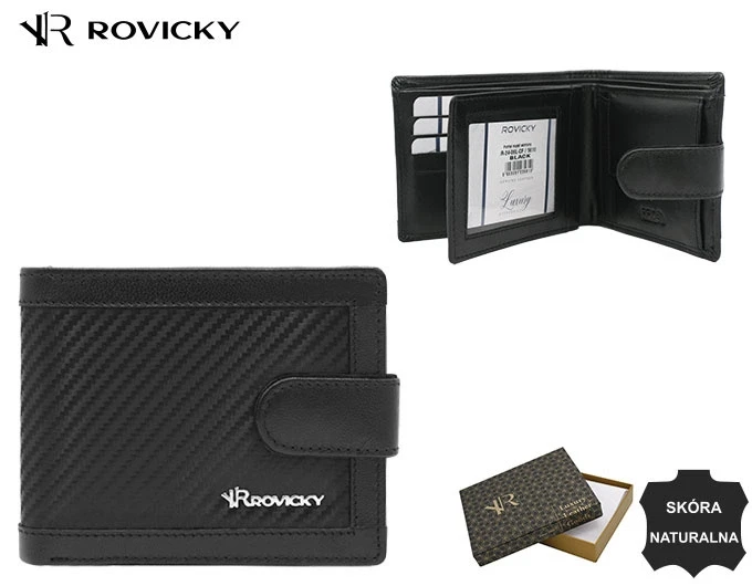 Portfel męski skórzany czarny z ochroną RFID Rovicky R-24-06L-CF widok z przodu (2).webp