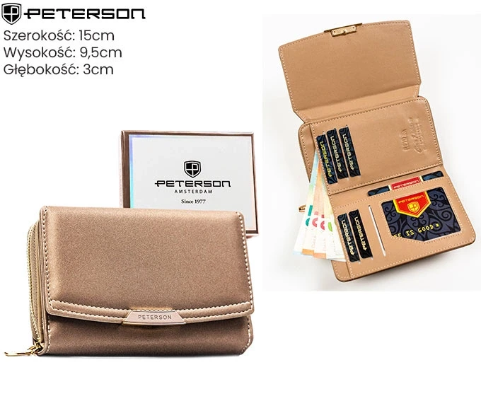 Portfel damski fioletowy RFID ze skóry ekologicznej Peterson PTN 001-HN6 – widok z przodu (3).webp