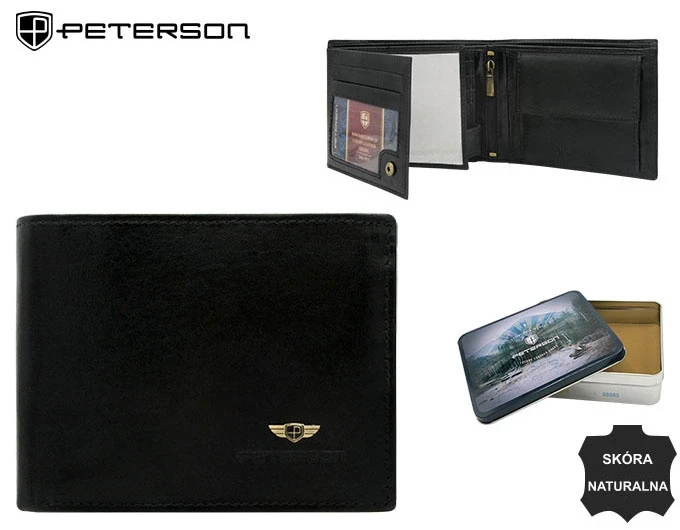 Portfel męski skórzany czarny z ochroną RFID Peterson N992-VT Black – widok z przodu (2).webp
