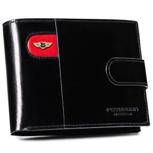 Portfel męski skórzany RFID czarny na karty | Peterson PTN 22306L-VT-E