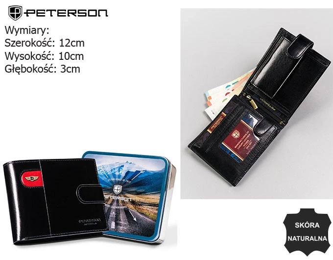Portfel męski skórzany czarny RFID Peterson PTN 22306L-VT-E – widok z przodu (2).webp