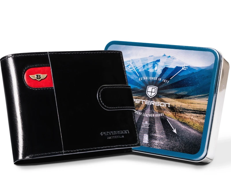 Portfel męski skórzany czarny RFID Peterson PTN 22306L-VT-E – widok z przodu (3).webp