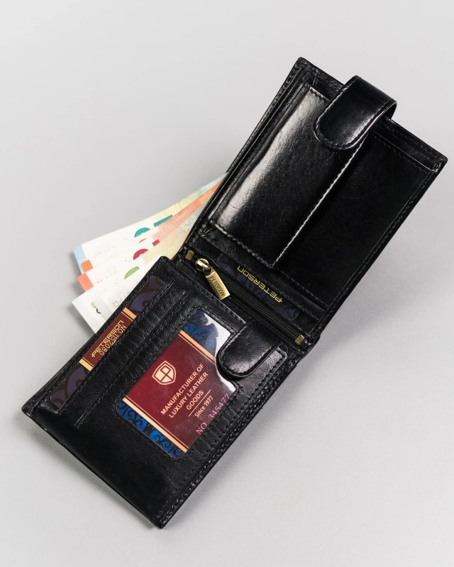 Wnętrze portfela męskiego skórzanego Peterson PTN 22306L-VT-E z kieszonkami na 10 kart (1).webp