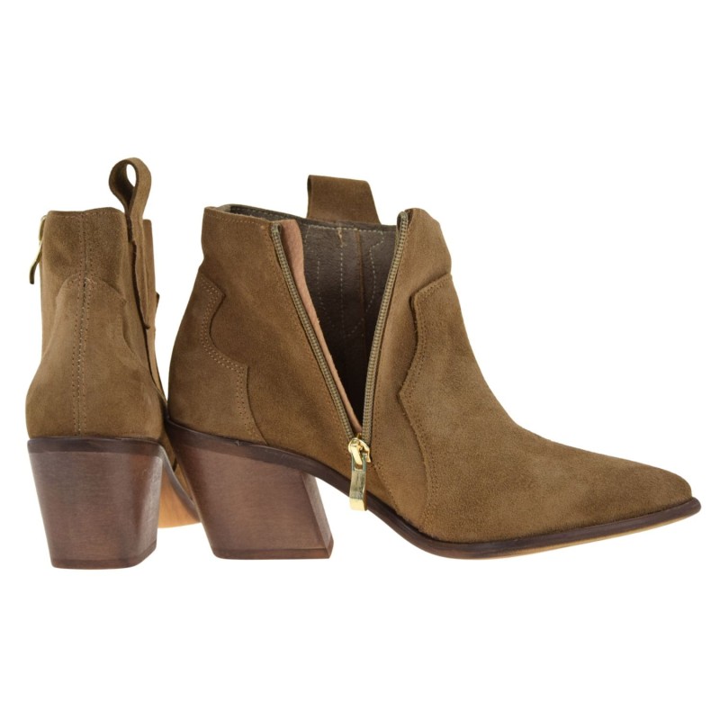 Botki kowbojki damskie brązowe NICOLE 3153 – skóra naturalna nubuk, zamek, eleganckie na słupku 7 cm (4).jpg