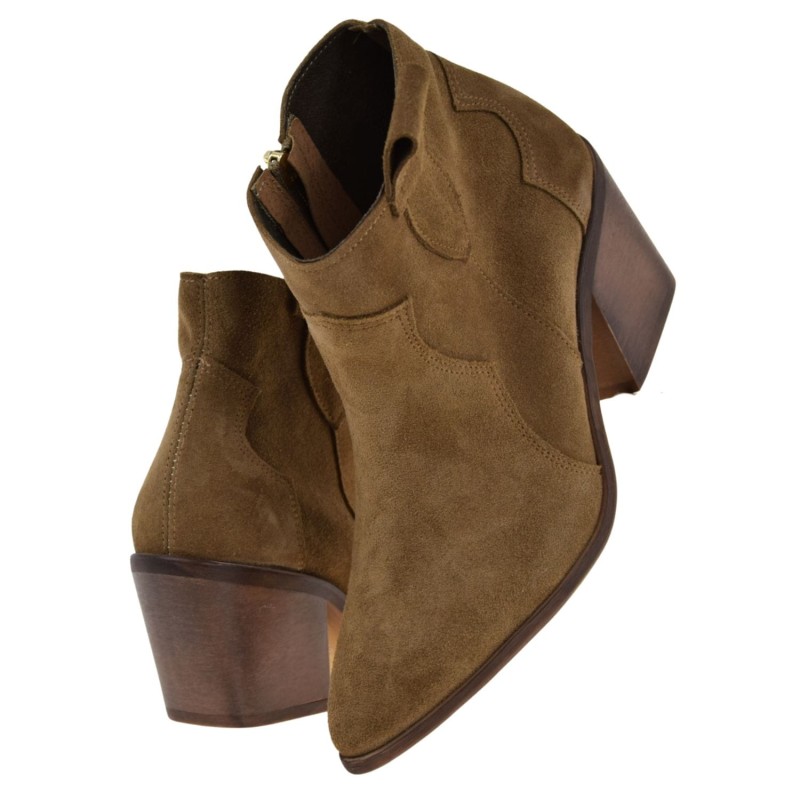 Botki kowbojki damskie brązowe NICOLE 3153 – skóra naturalna nubuk, zamek, eleganckie na słupku 7 cm (5).jpg