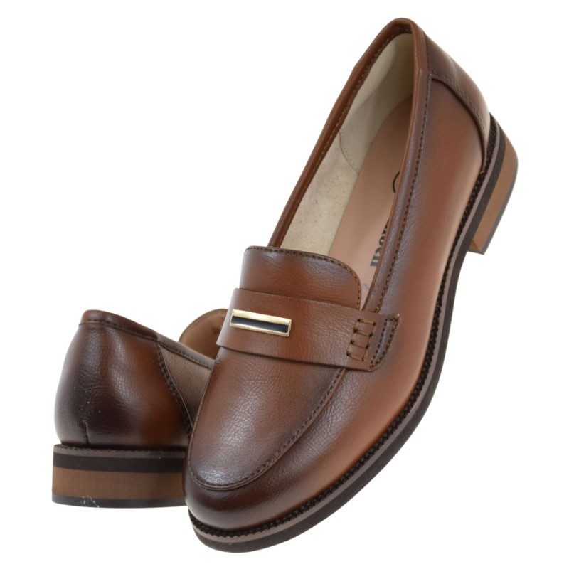 Mokasyny damskie skórzane brązowe CAMBELL 26-19381BR – loafersy wsuwane z złotą ozdobą (6).jpg