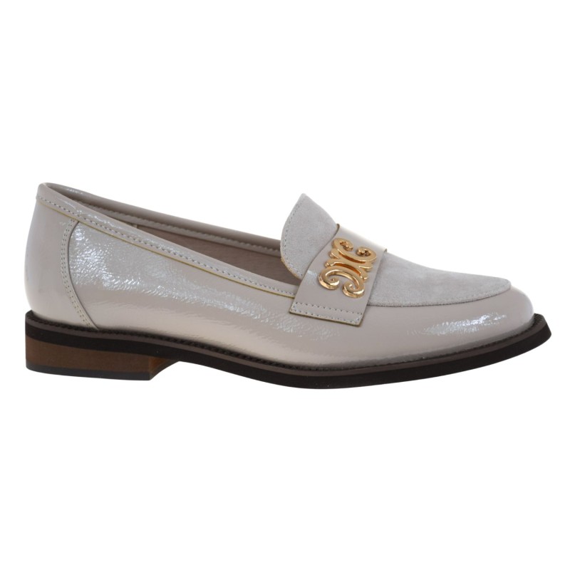 Beżowe mokasyny damskie POTOCKI 26-19459BGP loafersy wsuwane ze złotą ozdobą (1).jpg