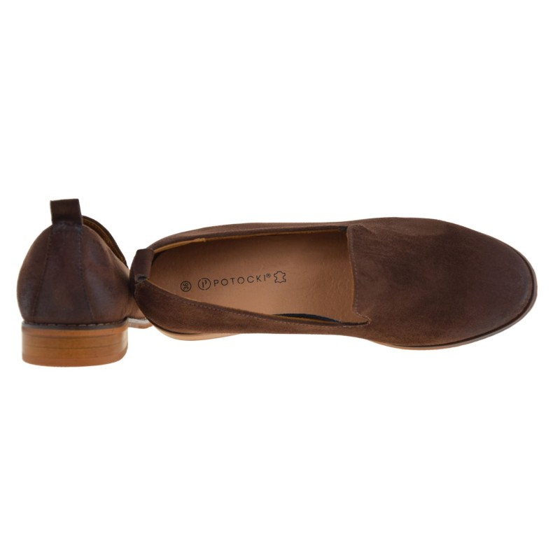 Brązowe mokasyny damskie loafersy eko zamsz POTOCKI 26-19337CHO (4).jpg