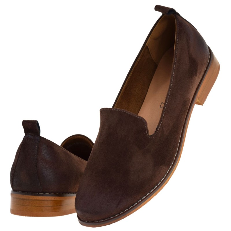 Brązowe mokasyny damskie loafersy eko zamsz POTOCKI 26-19337CHO (5).jpg