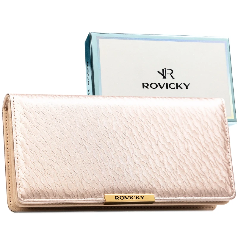 Portfel damski beżowy ROVICKY R-005-NF8-2219 ekoskóra PU RFID na zatrzask (2).webp