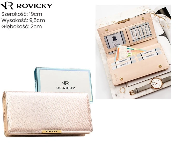 Portfel damski beżowy ROVICKY R-005-NF8-2219 ekoskóra PU RFID na zatrzask (6).webp