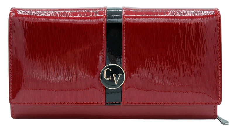 Portfel damski skórzany czerwony 4U Cavaldi H20-3-SH RED – wnętrze, 9 przegródek na karty i bilon na suwak (1).webp