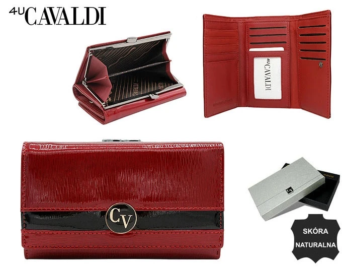 portfel damski skórzany lakierowany czerwony 4U Cavaldi H23-2-SH Red (4).webp