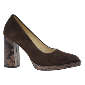 Czółenka damskie zamszowe brązowe wygodne na słupku | VERONNA 1997