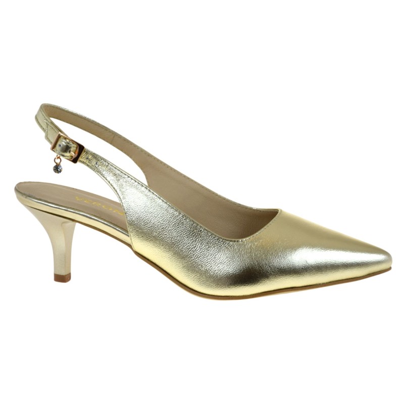 Złote czółenka damskie slingback VERONNA 1374 ze skóry naturalnej, obcas słupek, nosek w szpic (1).jpg