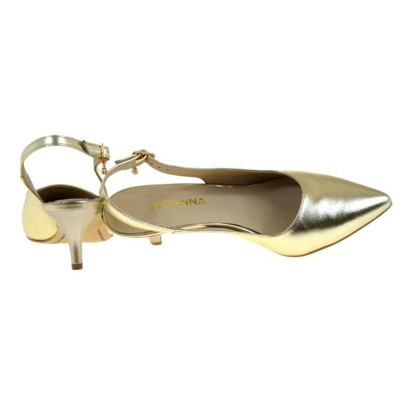 Złote czółenka damskie slingback VERONNA 1374 ze skóry naturalnej, obcas słupek, nosek w szpic (4).jpg