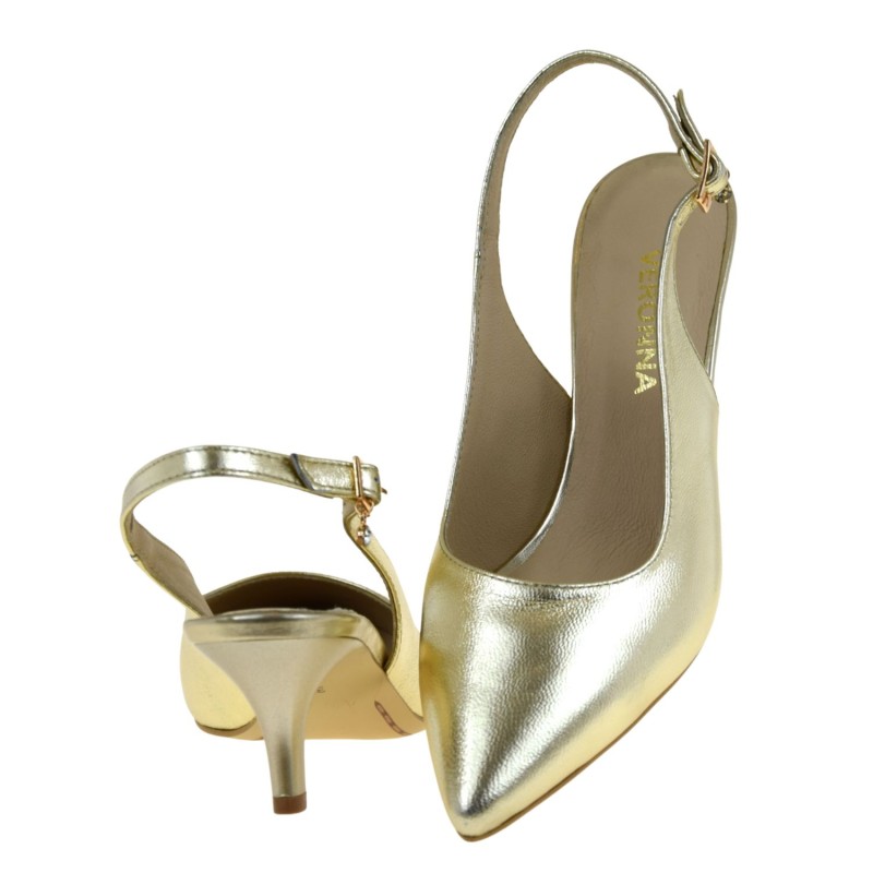 Złote czółenka damskie slingback VERONNA 1374 ze skóry naturalnej, obcas słupek, nosek w szpic (5).jpg