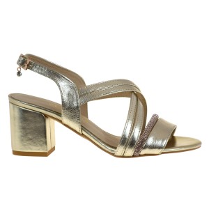 Złote sandały damskie skórzane na słupku | eleganckie | VERONNA 1923