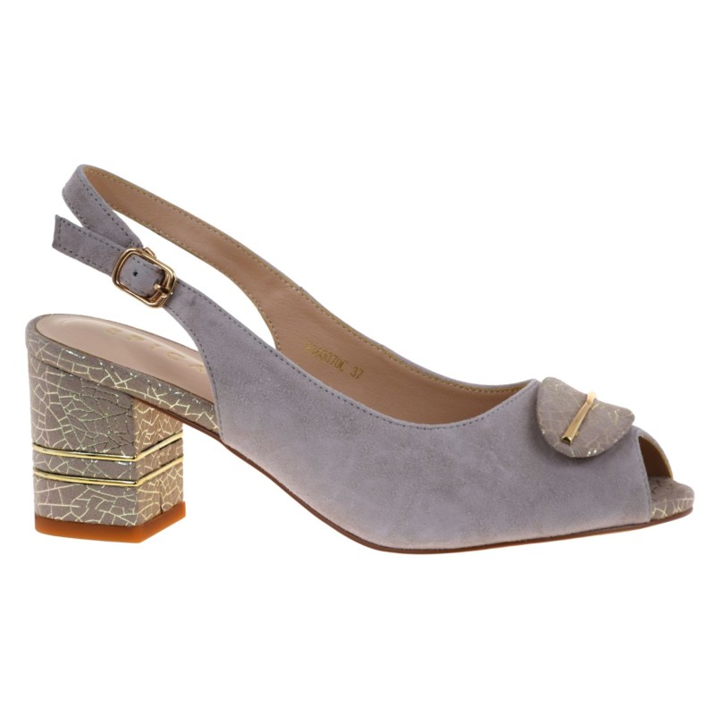 Beżowe sandały damskie ze skóry welurowej EPICA K3K360070C złote zdobienia obcas słupek (1).jpg