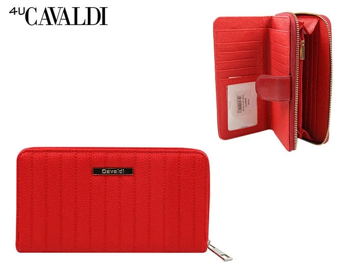 Portfel damski czerwony eko skóra 4U Cavaldi CHWJ-08-7202 Red – wnętrze i kieszeń na bilon na suwak (2).webp