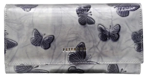 Portfel damski skórzany duży srebrny RFID na karty PETERSON PTN 42122-BF