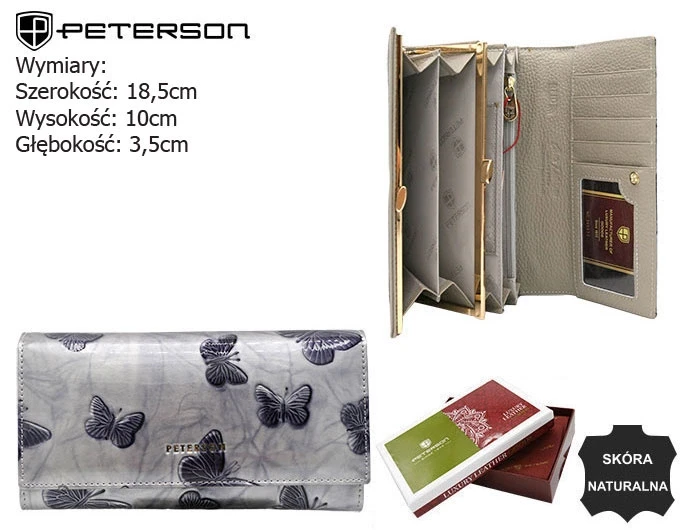Portfel damski skórzany PETERSON PTN 42122-BF Silver srebrny RFID (3).webp