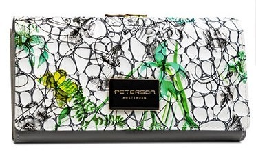 Portfel damski skórzany zielony Peterson PH24-FO-LFL Green z ochroną RFID – front z wzorem (1).jpg