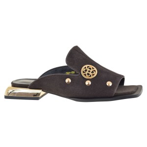 Eleganckie klapki damskie skórzane zamszowe brązowe - S.BARSKI CR61-3061