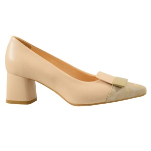 Eleganckie czółenka damskie skórzane beżowe na słupku - KORDEL 2990