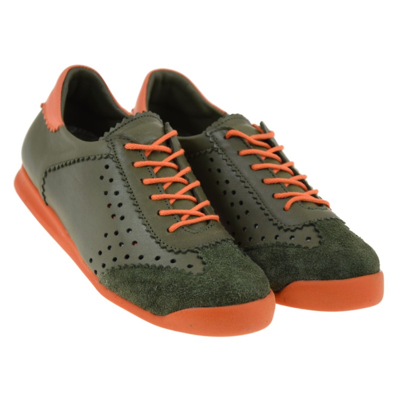 Półbuty damskie skórzane oliwkowe sneakersy RAVINI 1608 z perforacją (2).jpg